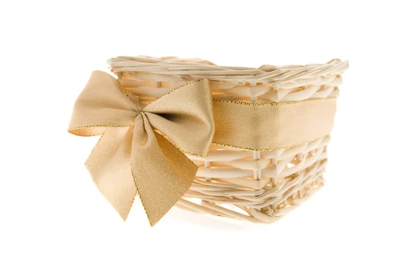 Basket for a gift decorated with a bow — Stock Photo, Image