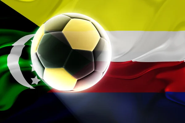 Hullámos foci Comore-szigetek zászlaja — Stock Fotó
