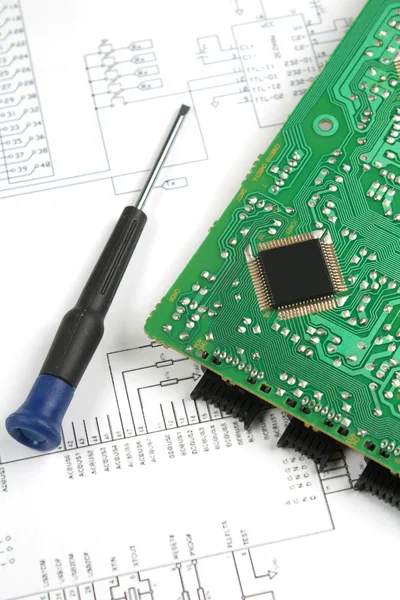 Microprocessador na placa de circuito — Fotografia de Stock