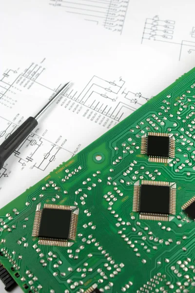 Microprocessadores na placa de circuito — Fotografia de Stock