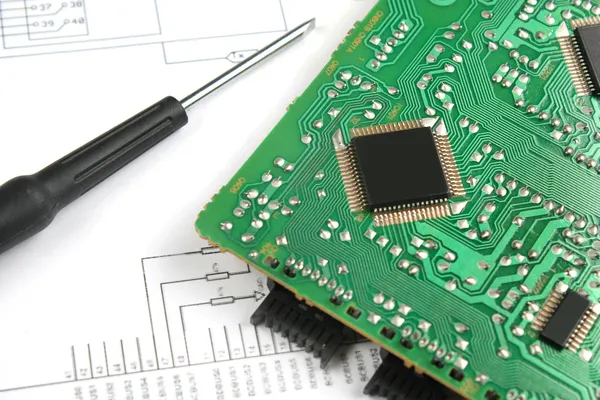 Microprocessador na placa de circuito — Fotografia de Stock