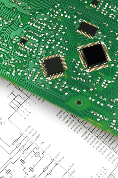 Printed circuit board and scheme — Stock Photo, Image