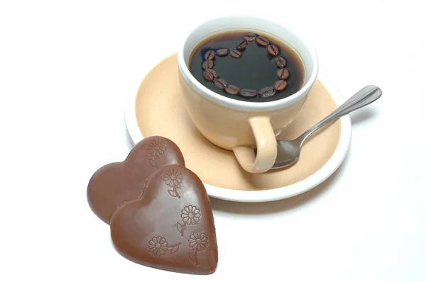 咖啡和巧克力的心 — 图库照片