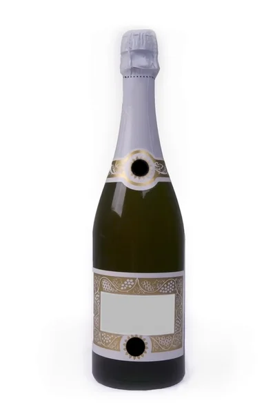 Garrafa de champanhe com rótulo em branco — Fotografia de Stock