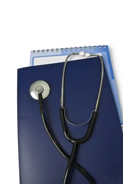 Medical stethoscope on blue folder — Stock Photo, Image