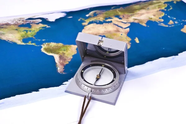 Kompas a Světová mapa — Stock fotografie