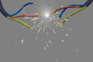 Spark between two cable clipart