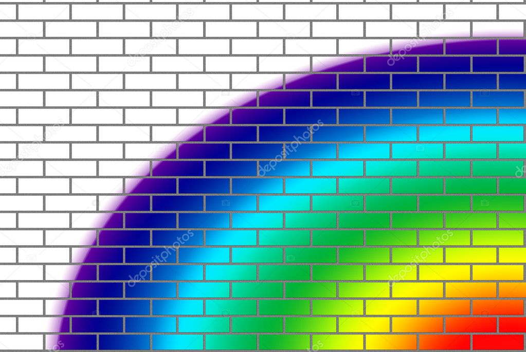 Brick wall with rainbow colors