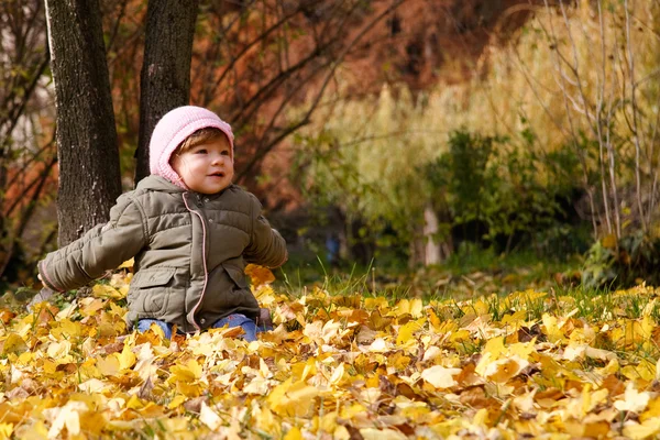 Girl in leafs — Stock Photo, Image