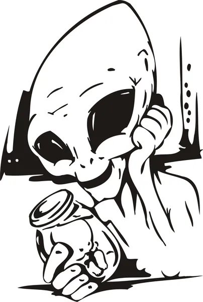 Desenho de tatuagem e camiseta preto e branco ilustração desenhada à mão  alienígena ovni na cidade