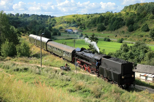Paesaggio con un treno a vapore — Foto Stock