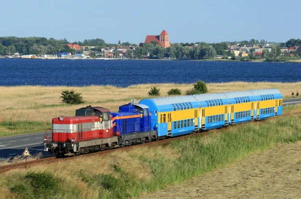 Landscape with the passenger train — Stock Photo, Image