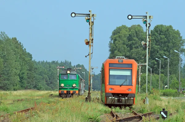 Passenger trains crossing — Stock Photo, Image