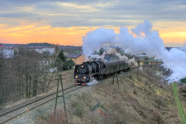Paysage avec un train à vapeur — Photo