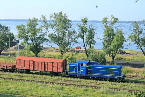 Paesaggio con il treno e un lago — Foto Stock