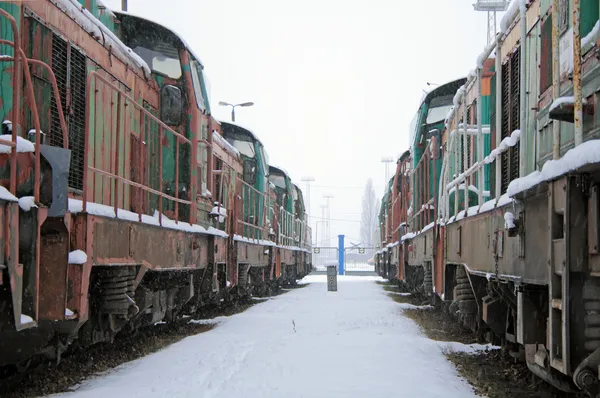 Treinen in het depot — Stockfoto