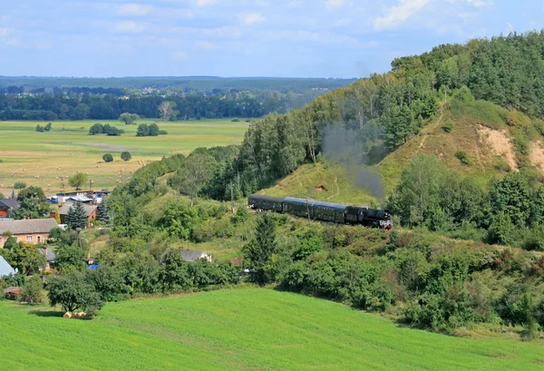 Krajina s parním vlakem — Stock fotografie