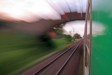 View from the window of speeding train clipart