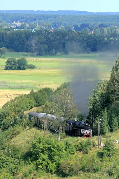 Krajina s parním vlakem — Stock fotografie