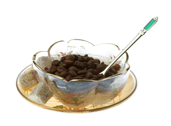 Viele natürliche Kaffeebohnen mit Zucker — Stockfoto