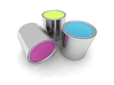Purple, yellow and blue paint cans clipart