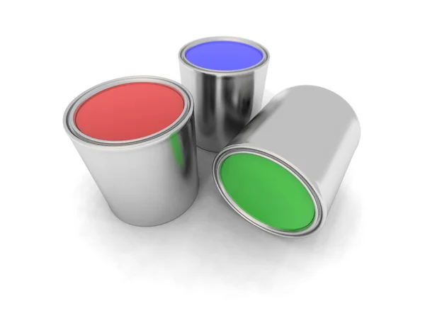 红色、 蓝色和绿色的油漆罐 — 图库照片