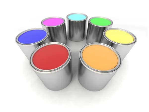 Rainbow color paint cans — Stock Photo, Image