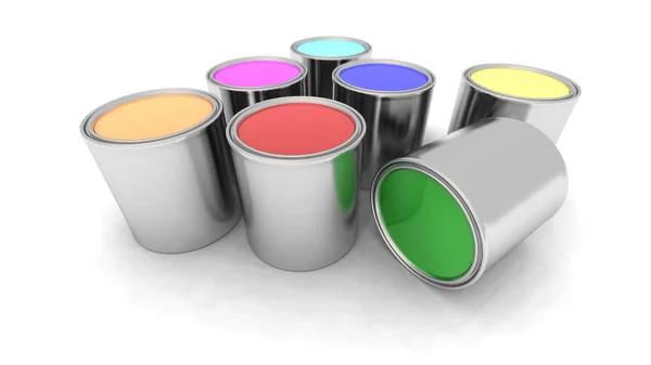 Latas de tinta de cor arco-íris — Fotografia de Stock