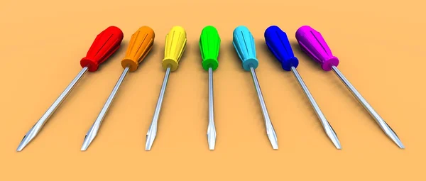 Rainbow screwdrivers — Stock Photo, Image