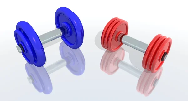 Red and blue barbells — Stock Photo, Image