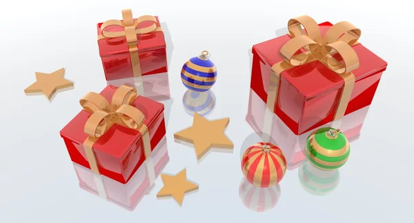 Рождественские шары и подарки — стоковое фото