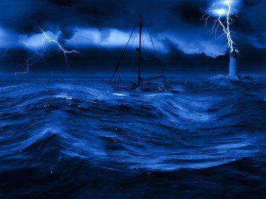 Sailing boat with a storm clipart