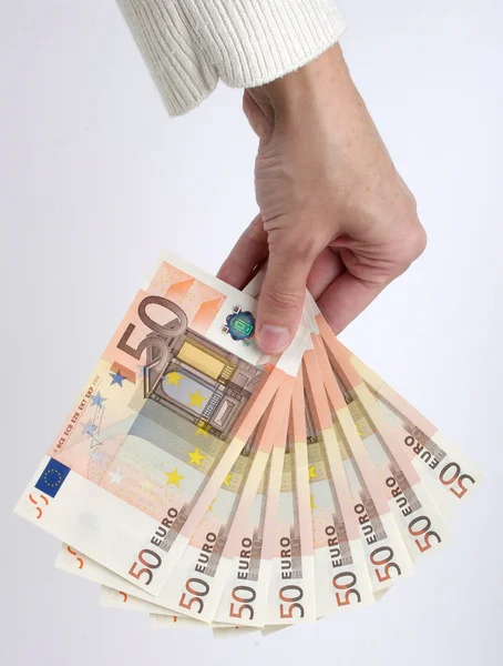 Hand holding fifty euro notes — Stock Photo, Image