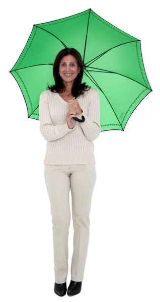 stock image Woman holding a green umbrella