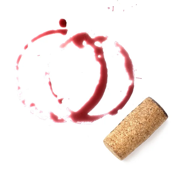 Close up of red wine marks and cork — Stock Photo, Image