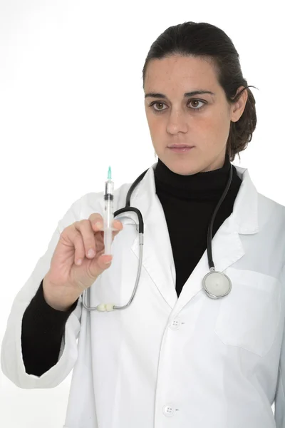 Femme médecin / infirmière avec seringue — Photo