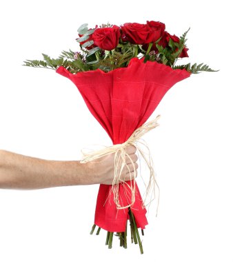 Man's hand with a bouquet clipart