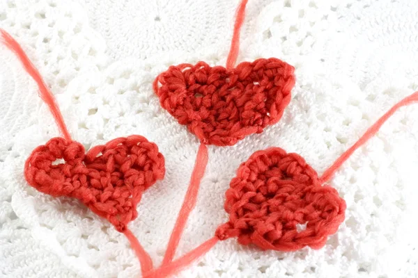 Hearts with wool — Stock Photo, Image