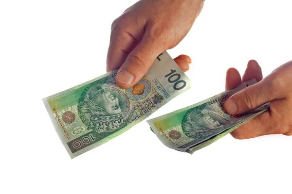Polieren von Banknoten in Händen umgewandelt — Stockfoto