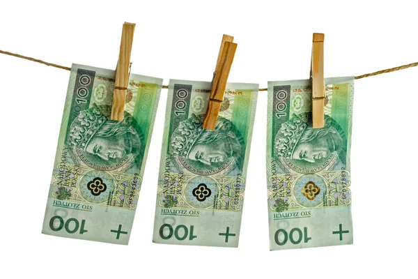 Banconote polacche cento su stringa — Foto Stock