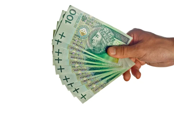 Polieren von Banknoten hundert in den Händen — Stockfoto
