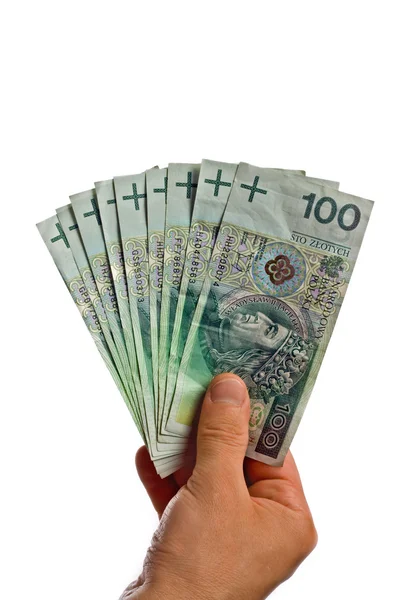 Billetes polacos cien en mano —  Fotos de Stock