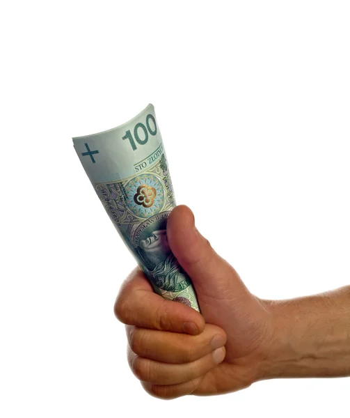 Polieren von Banknoten hundert in den Händen — Stockfoto