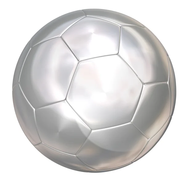 Stříbrný fotbalový míč na bílém pozadí — Stock fotografie