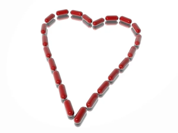 Red transparent hearth of capsules — Stock Photo, Image