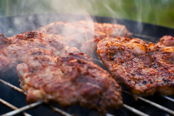 Pečené maso na grilu. — Stock fotografie