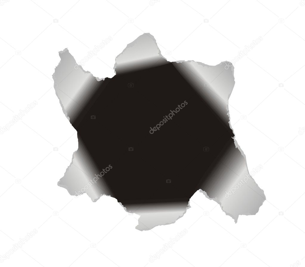 Large hole in the white paper. Vector ba