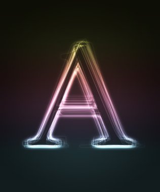 Glowing font. Shiny letter A clipart