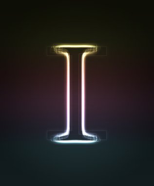 Glowing font. Shiny letter I. clipart