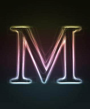 Glowing font. Shiny letter M. clipart